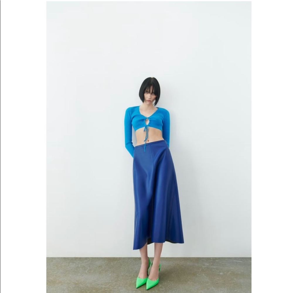 Zara blue knit tie top